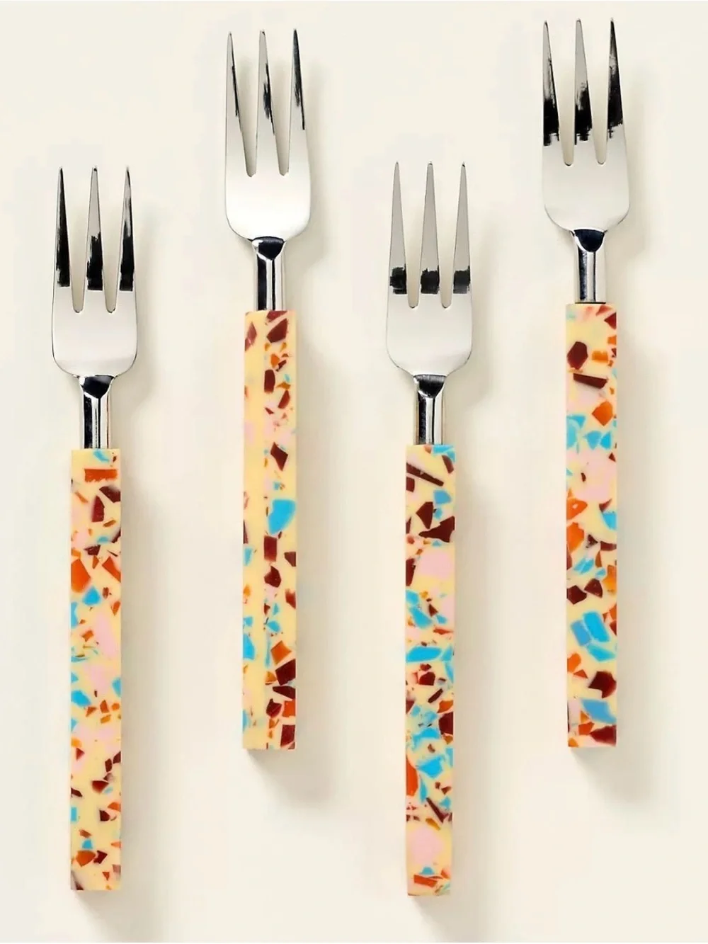 Anthropologie Set of 4 Appetizer Forks with Multicolor Confetti Handles